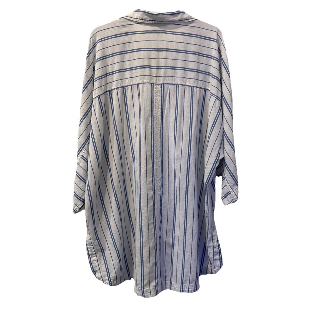H&M Linen Blend Stripe Tunic Shirt Dress White Blue XL Costal Cover-Up - Picture 2 of 8